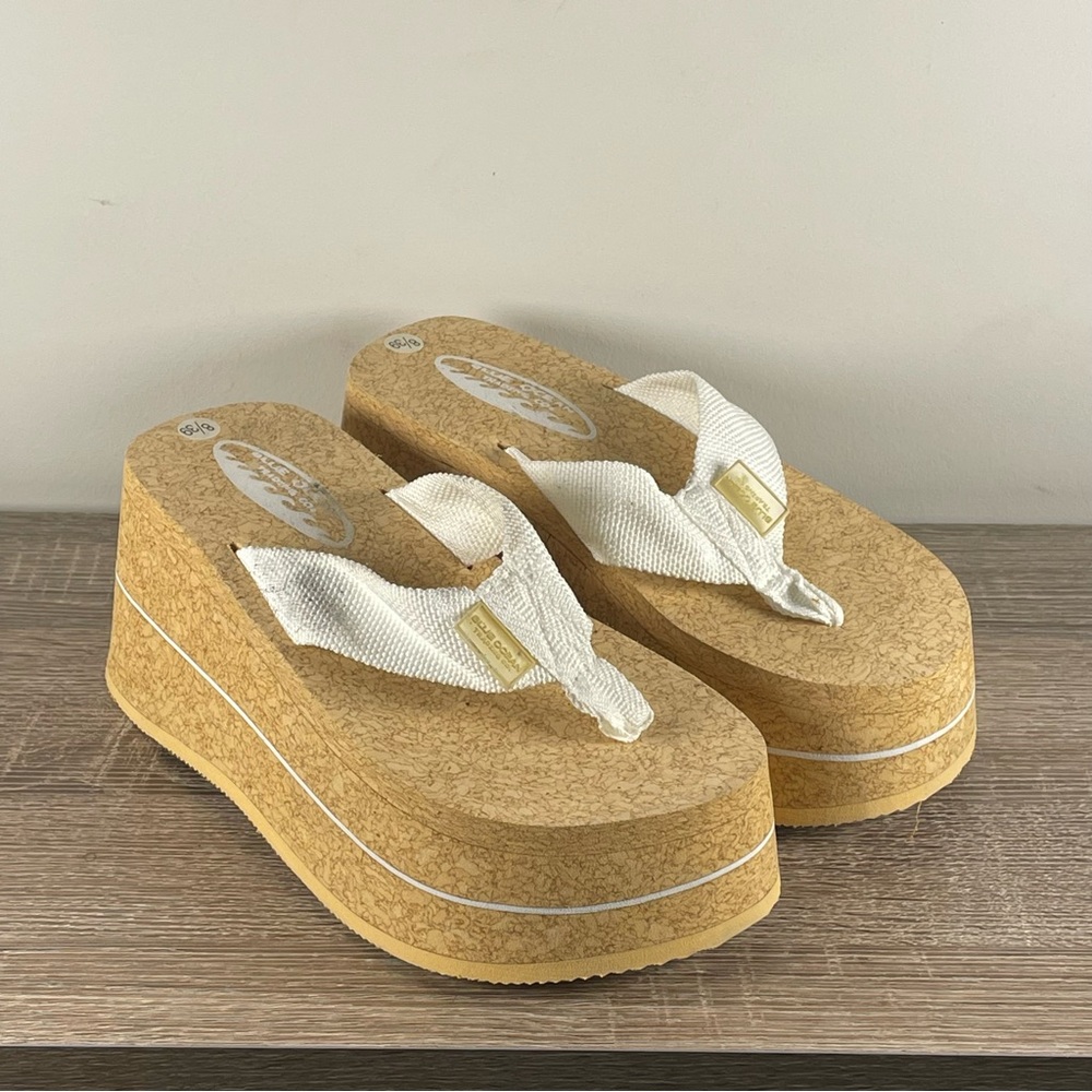 Y2K Blue Ocean Chunky Platform Flip Flops Wedge Thong Sandals - Size 9
